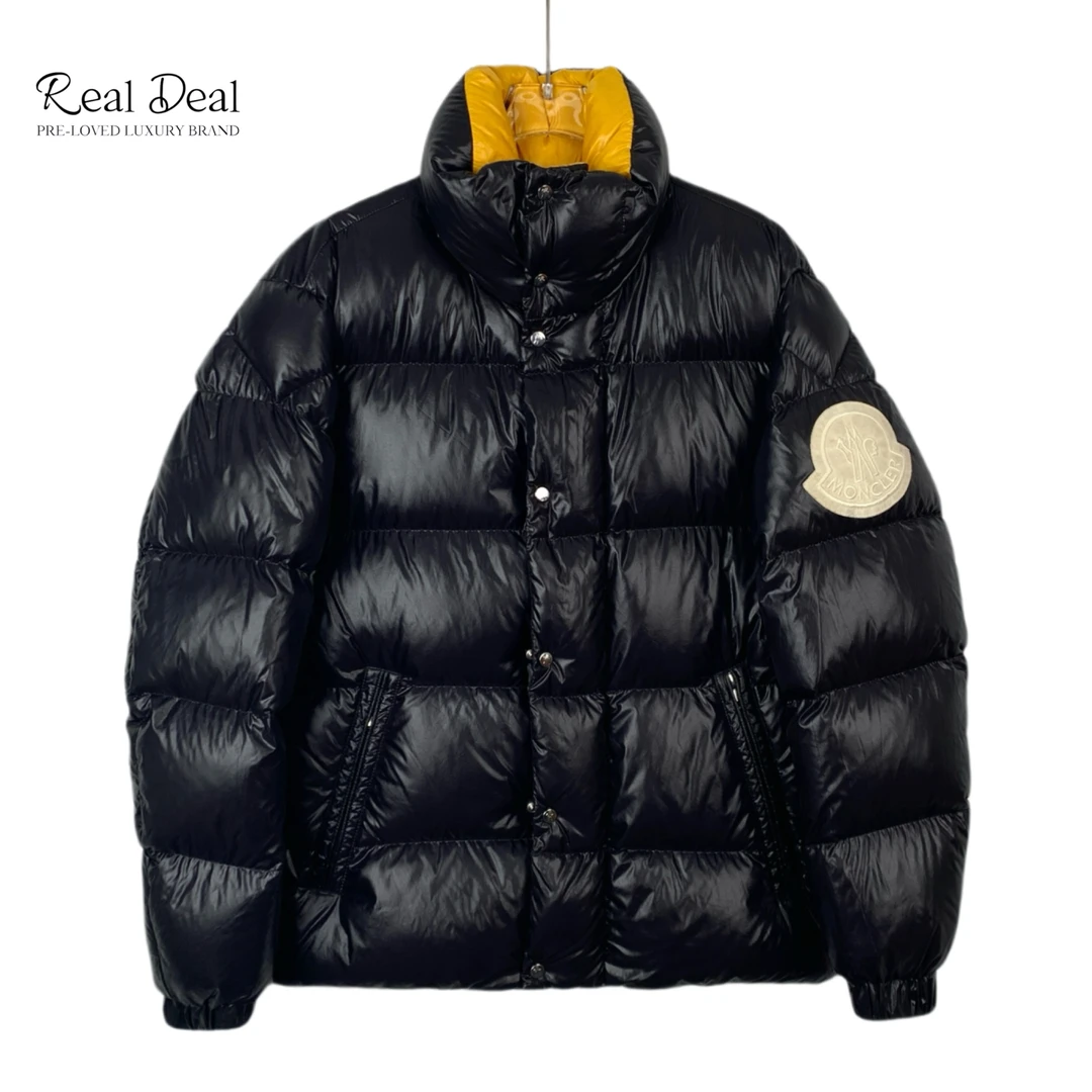 99新 MONCLER H9477  黑色logo徽标贴饰立领绗缝羽绒服外套 2码