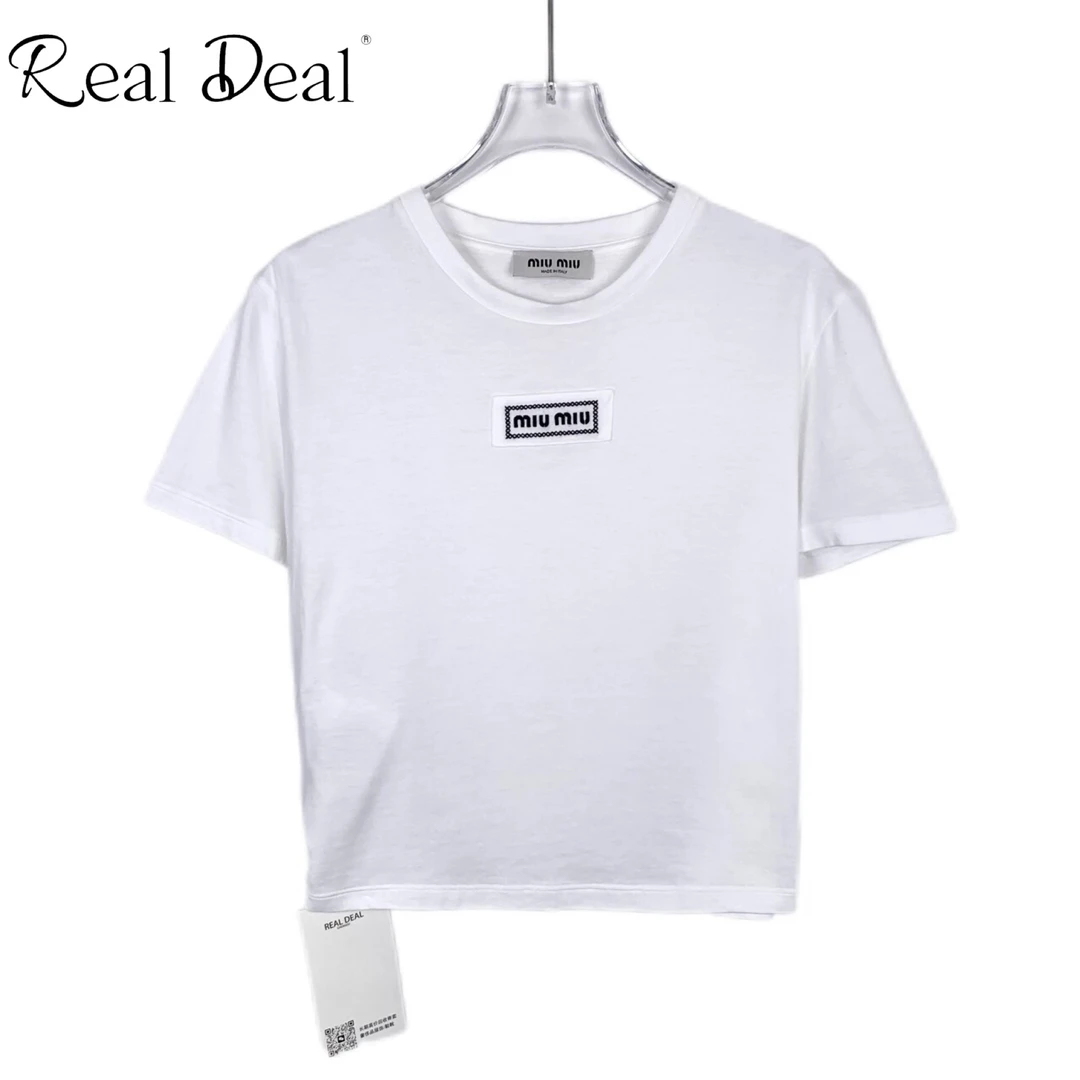 99新 MIU MIU/缪缪 018668 MiuMiu 缪缪 logo圆领短袖T恤 S码