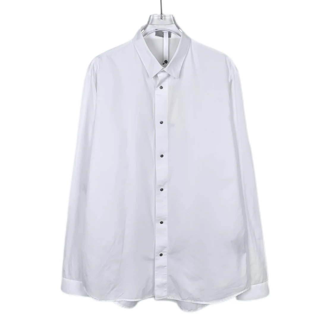 99新 DIOR/迪奥 015816 logo扣饰翻领白色棉质长袖衬衫 41码