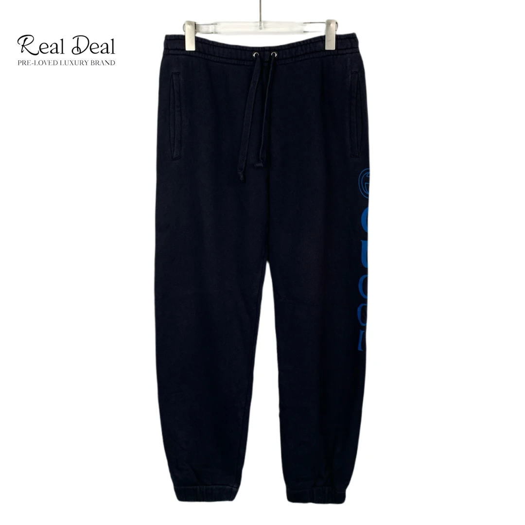 95新 GUCCI/古驰 H9536  藏蓝色logo字母印花松紧棉质休闲长裤