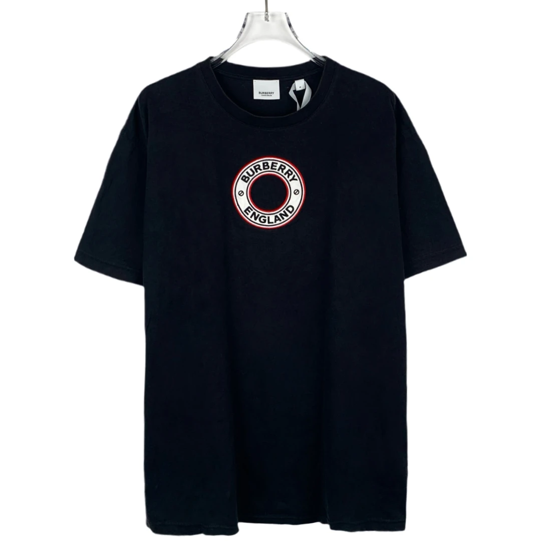 95新 BURBERRY/博柏利 013449 徽标logo刺绣白色圆领短袖T恤 M码