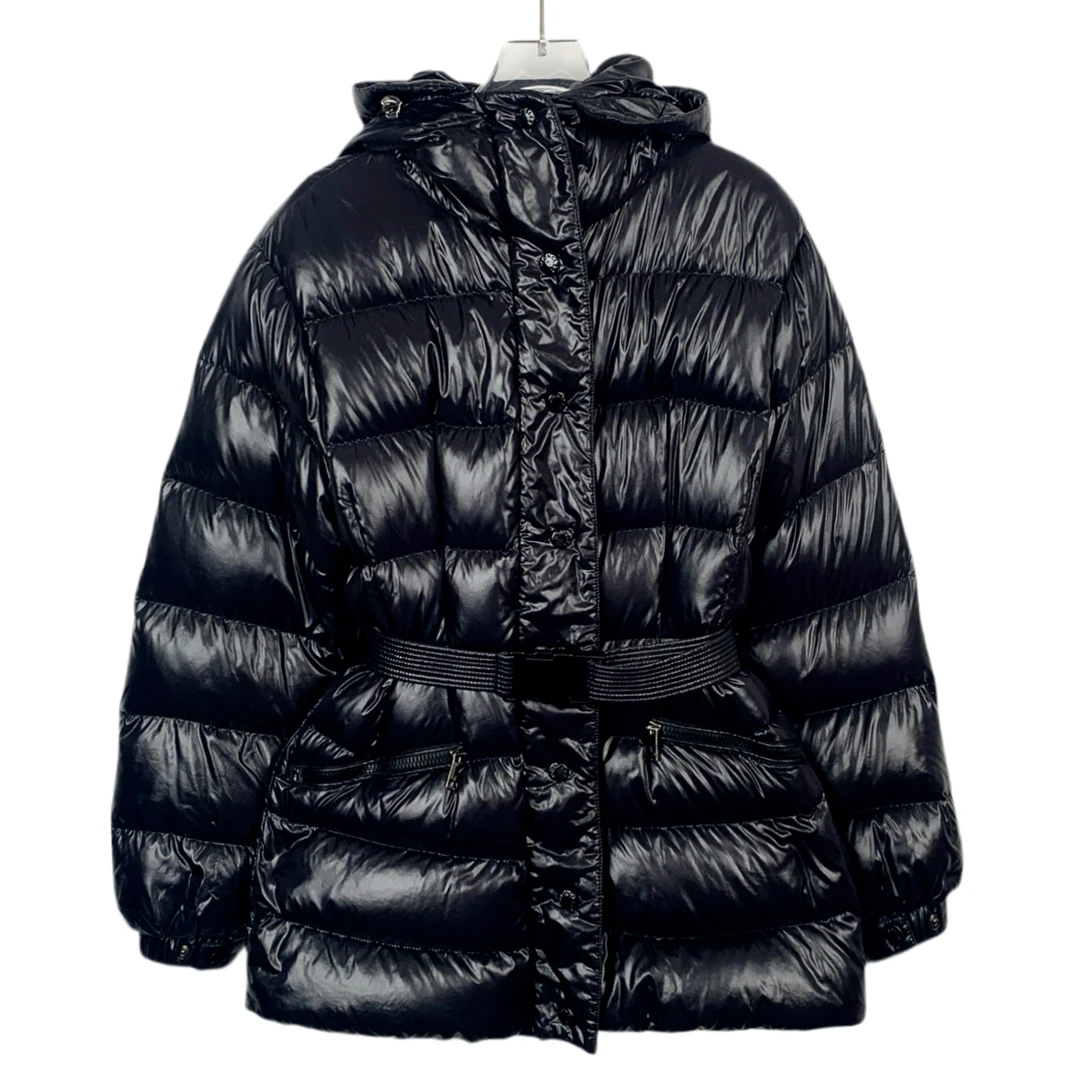 99新 蒙口 H9074  Ilur 黑色亮面收腰款连帽羽绒服拉链外套 1码