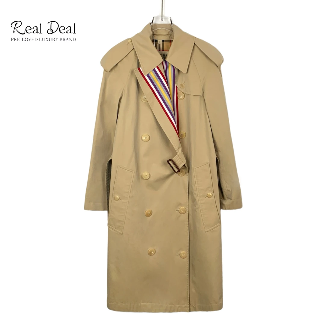 99新 BURBERRY/博柏利 H9391 棕色彩虹条纹棉质风衣外套 36码