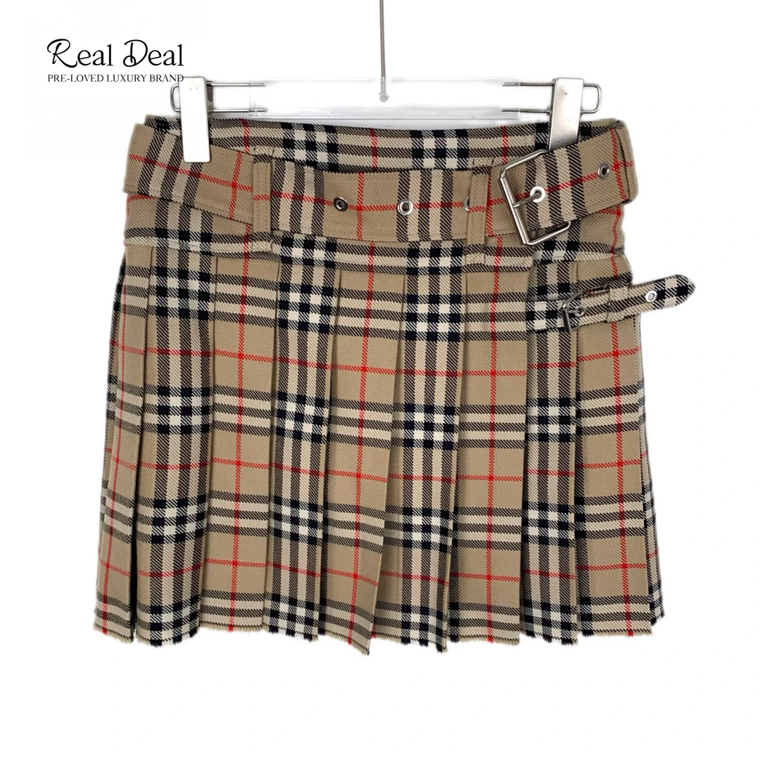 99新 BURBERRY/博柏利 018180 经典格纹棕色短裙 38码