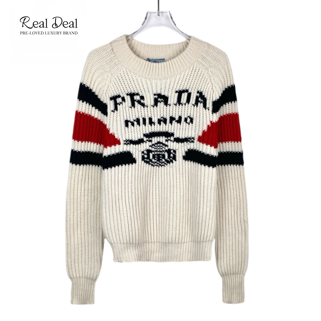 99新 Prada/普拉达 016256 logo字母嵌花毛衣 M码