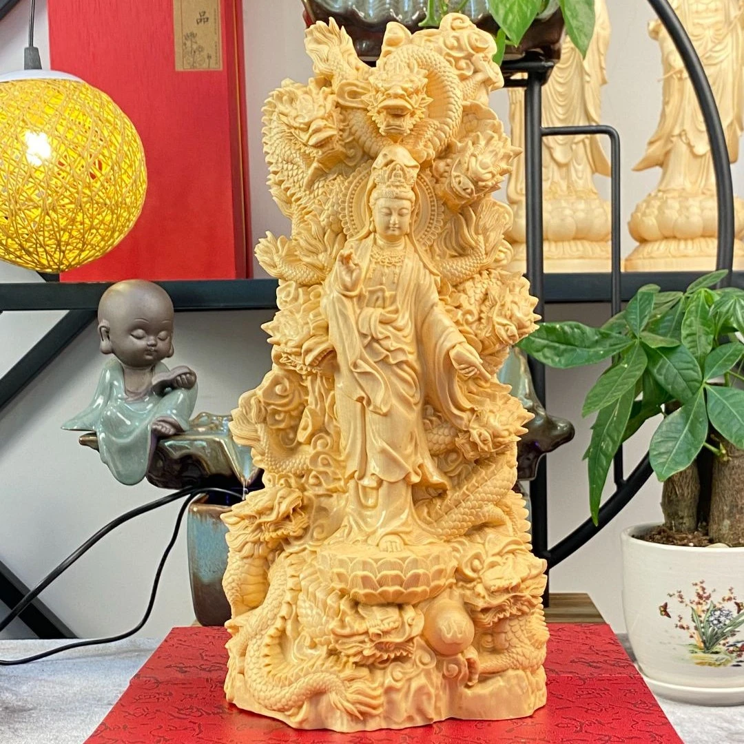 九龙观音桧木雕摆件作品工艺雕刻家居手工作品工艺品收藏送礼作品