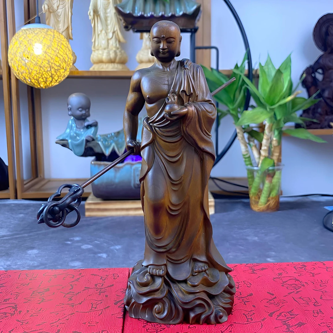 黄杨木雕地藏王菩萨仿古摆件家居装饰客厅佛像招财实木做旧工艺品