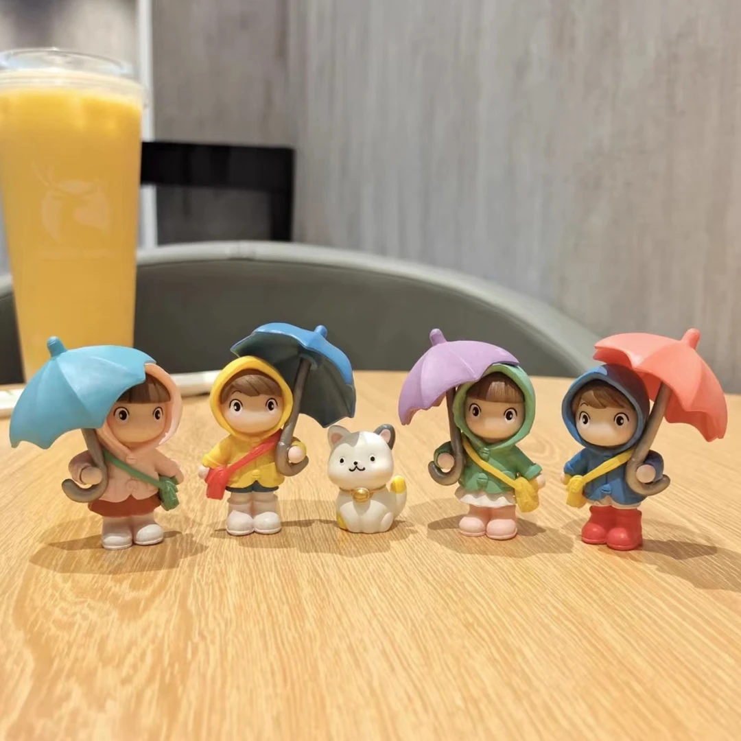 可爱卡通桌面撑雨伞人物小摆件ins风创意办公室治愈装饰品微景观