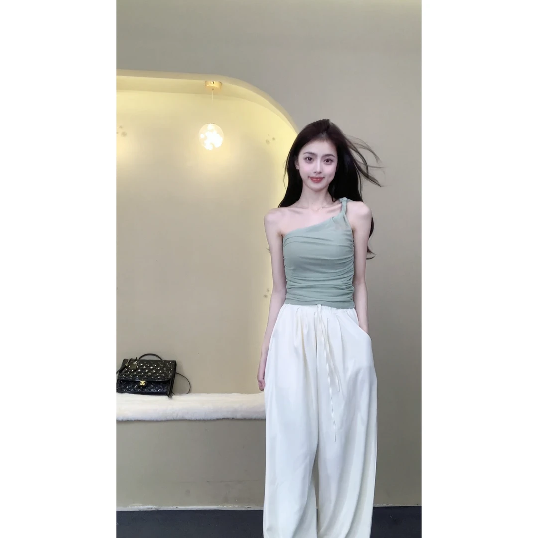1西装阔腿裤辣妹夏季宽松设计感显瘦高腰裤子