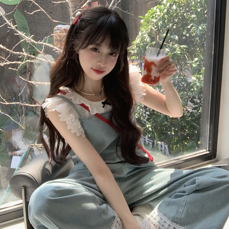 THE TURE原创懒人牛仔背带裤夏季新款小个子女休闲百搭直筒连体裤