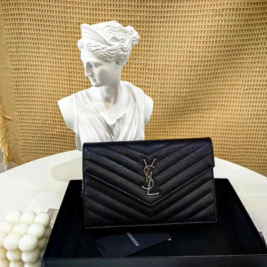 95新 YSL/圣罗兰 ysl信封小号黑银链条包/公价无/优选