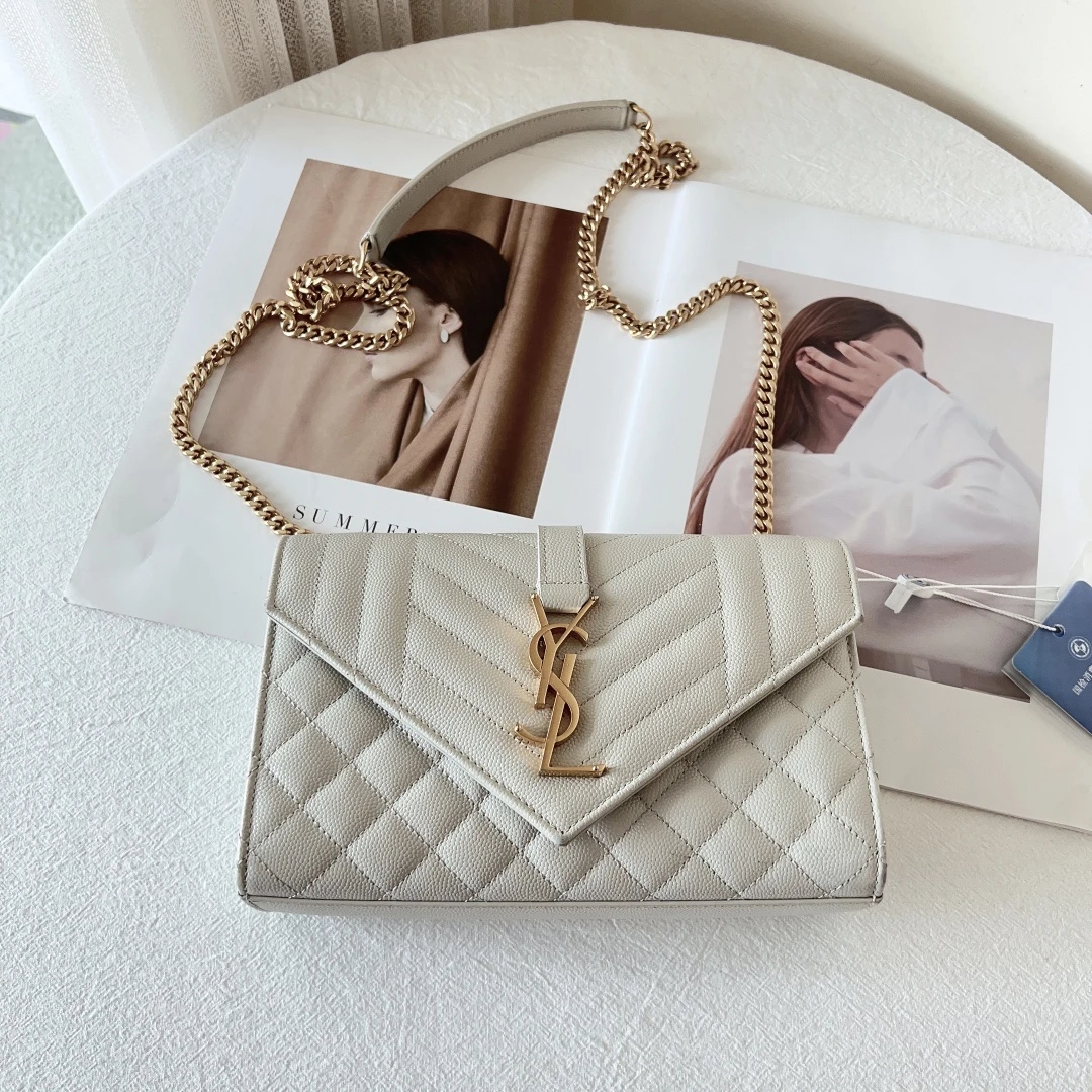 95新 YSL/圣罗兰 ysl新款信封小号白金鱼子酱包/优品