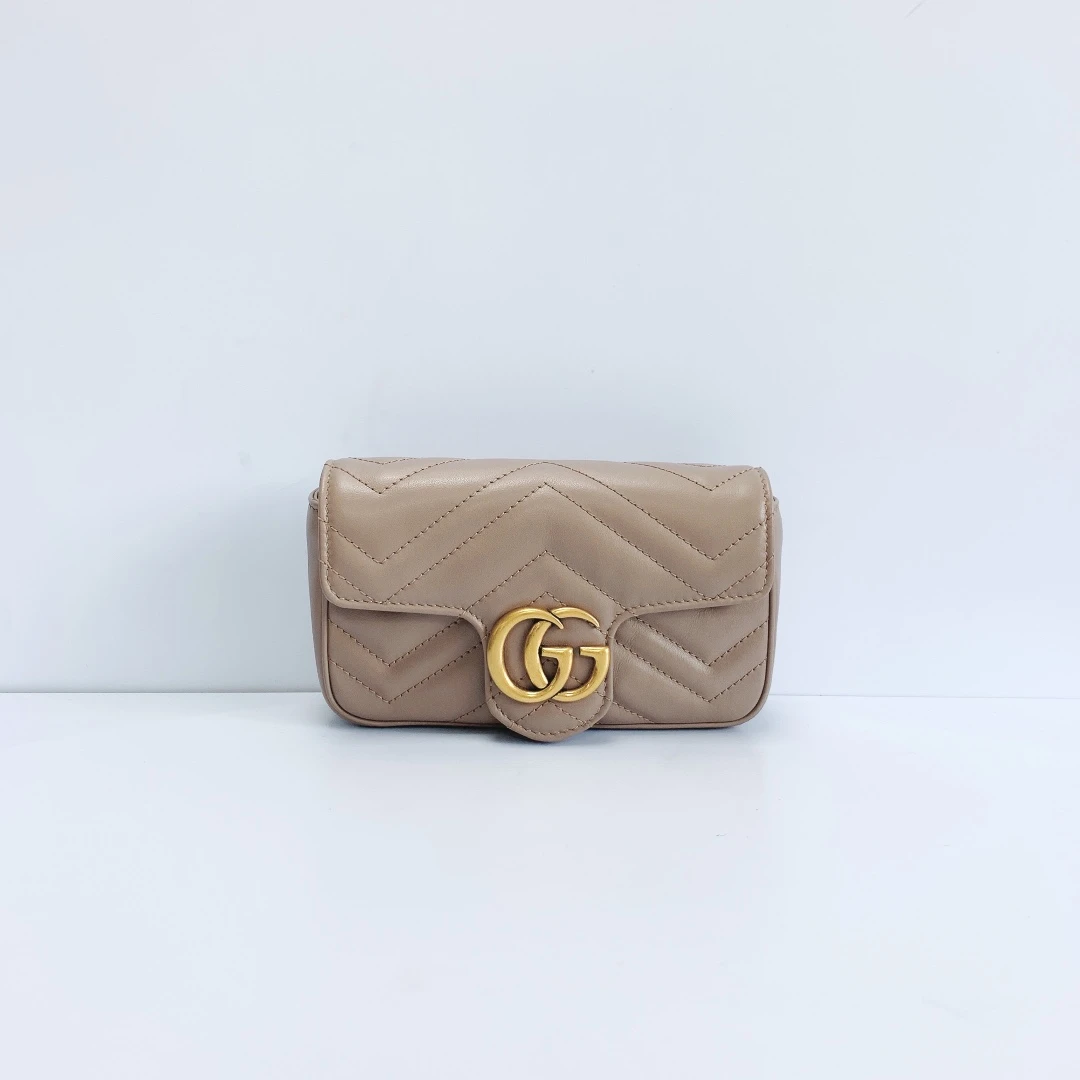 95新 GUCCI/古驰 marmont mini奶茶色斜挎链条包/优品