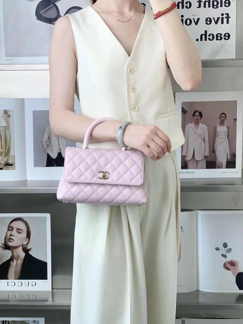99新 Chanel/香奈儿 coco handle 小号粉色荔枝纹/优品