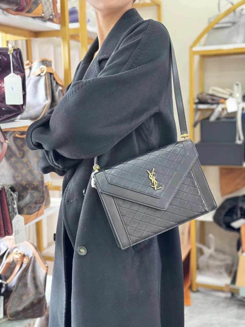 99新 YSL/圣罗兰 ysl gaby信封包黑金羊皮包/公价无/优品