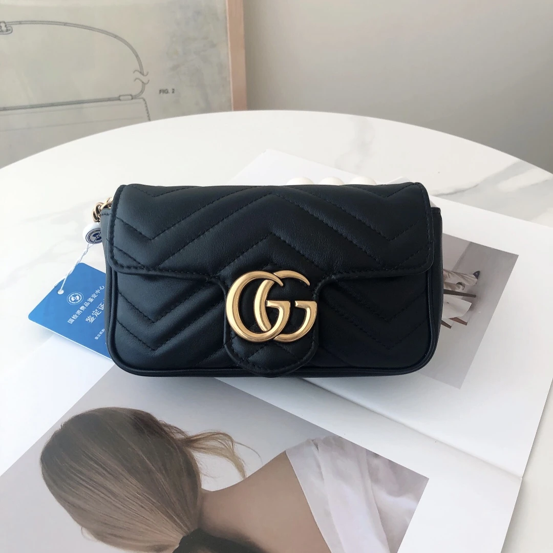 95新 GUCCI/古驰 marmont mini黑金单肩斜挎链条包/公价8700/优品