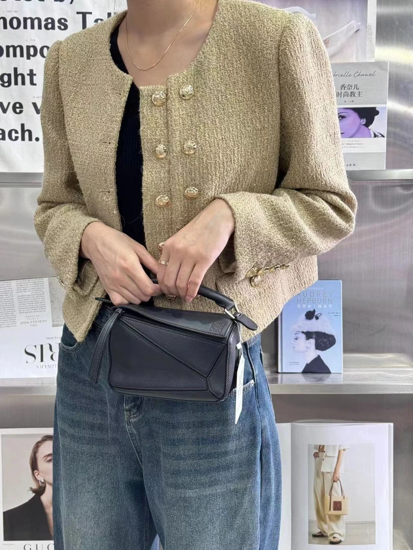 99新 LOEWE/罗意威 几何puzzle mini黑色单肩包/公价无/优品