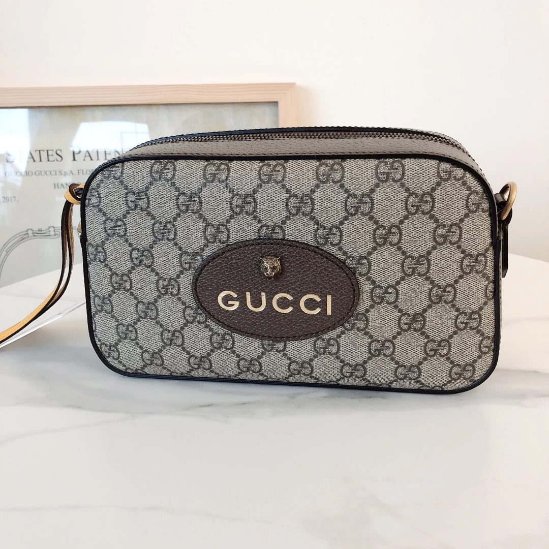 95新 GUCCI/古驰 gucci 古驰虎头相机包单肩斜挎棕色/无公价/优品