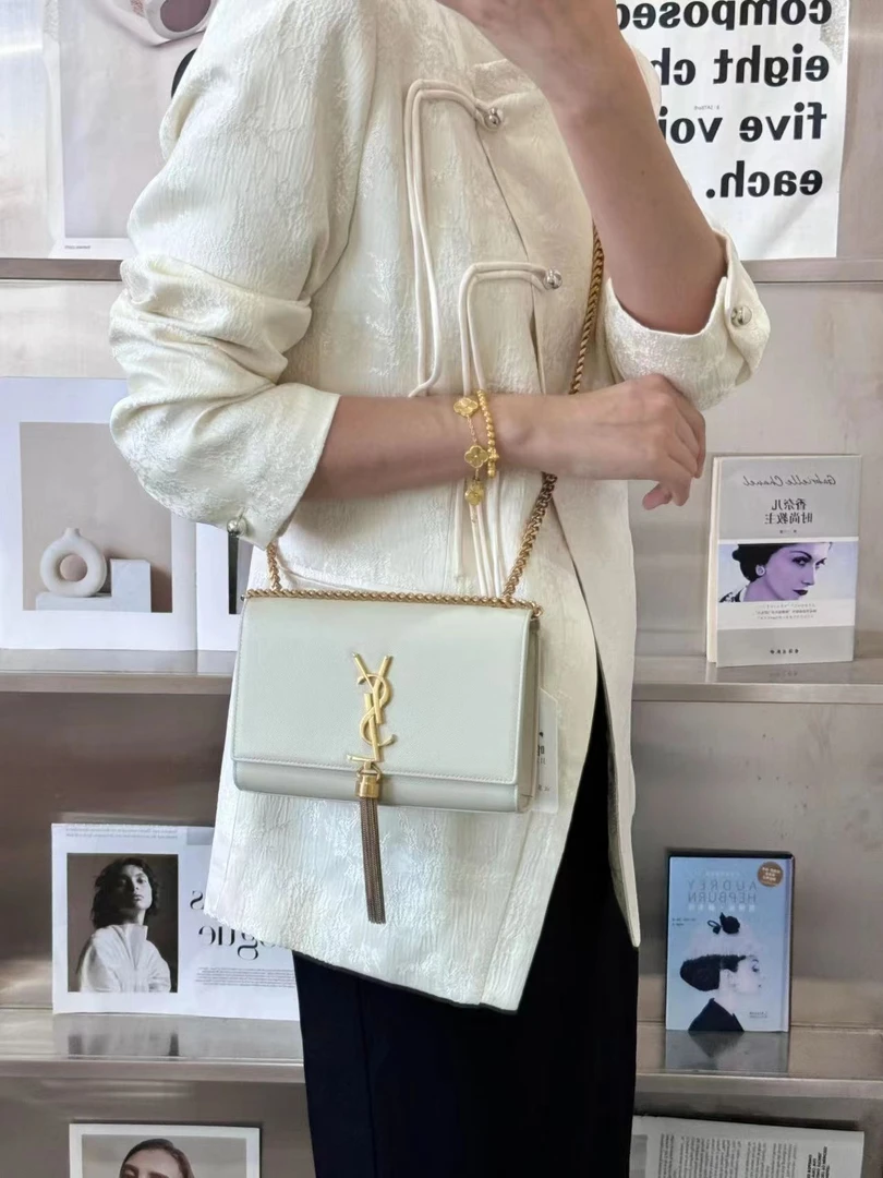 99新 YSL/圣罗兰 ysl流苏小号白金鱼子酱单肩斜挎包/无公价/优品
