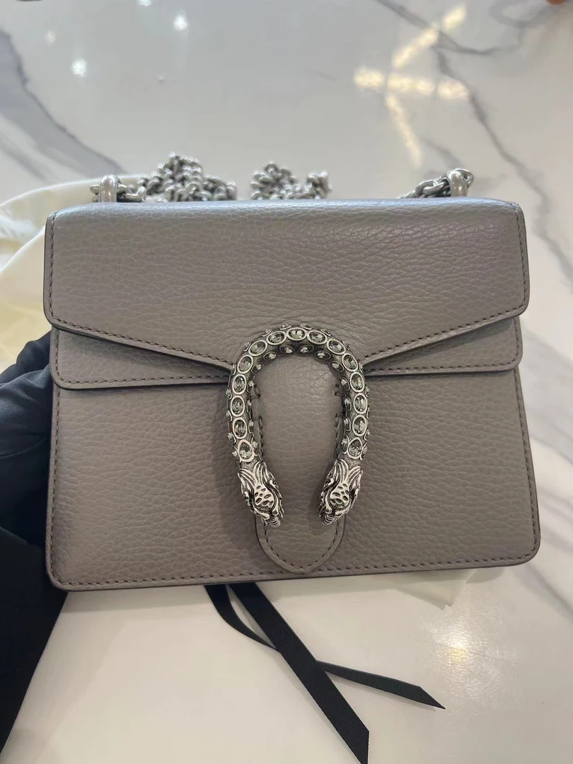 99新 GUCCI/古驰 酒神小号灰色钻扣单肩包/公价无/优品