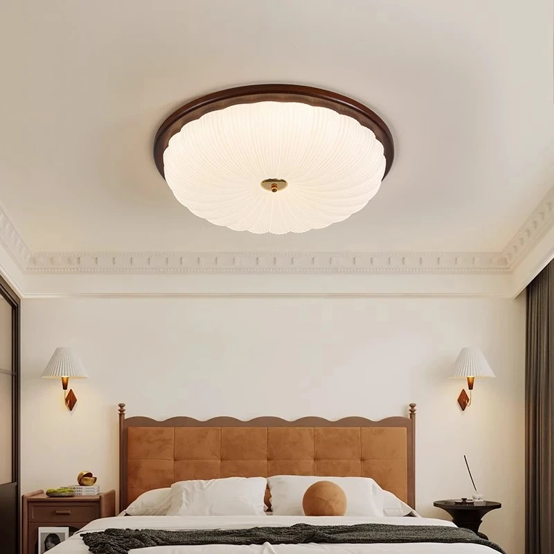 美式复古卧室灯中古风吸顶灯侘寂风主卧书房灯胡桃木色民宿房间灯