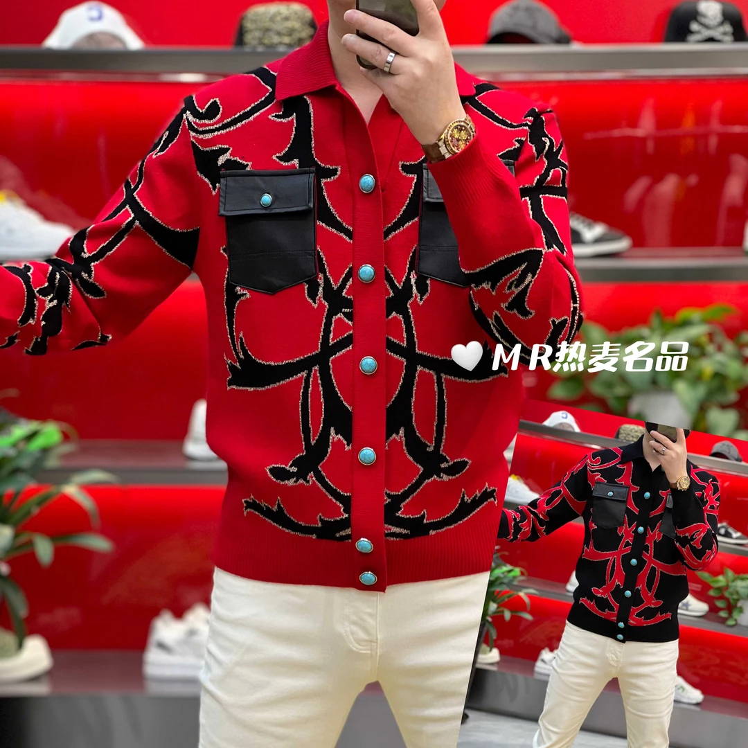 【星欧甄选】冬款羊毛衫松石绿纽扣口袋2024款 男士修身弹力毛衫