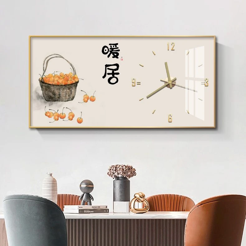 新款装饰画带钟表遮挡配电箱客厅不插电时钟挂墙家用客餐厅挂钟画