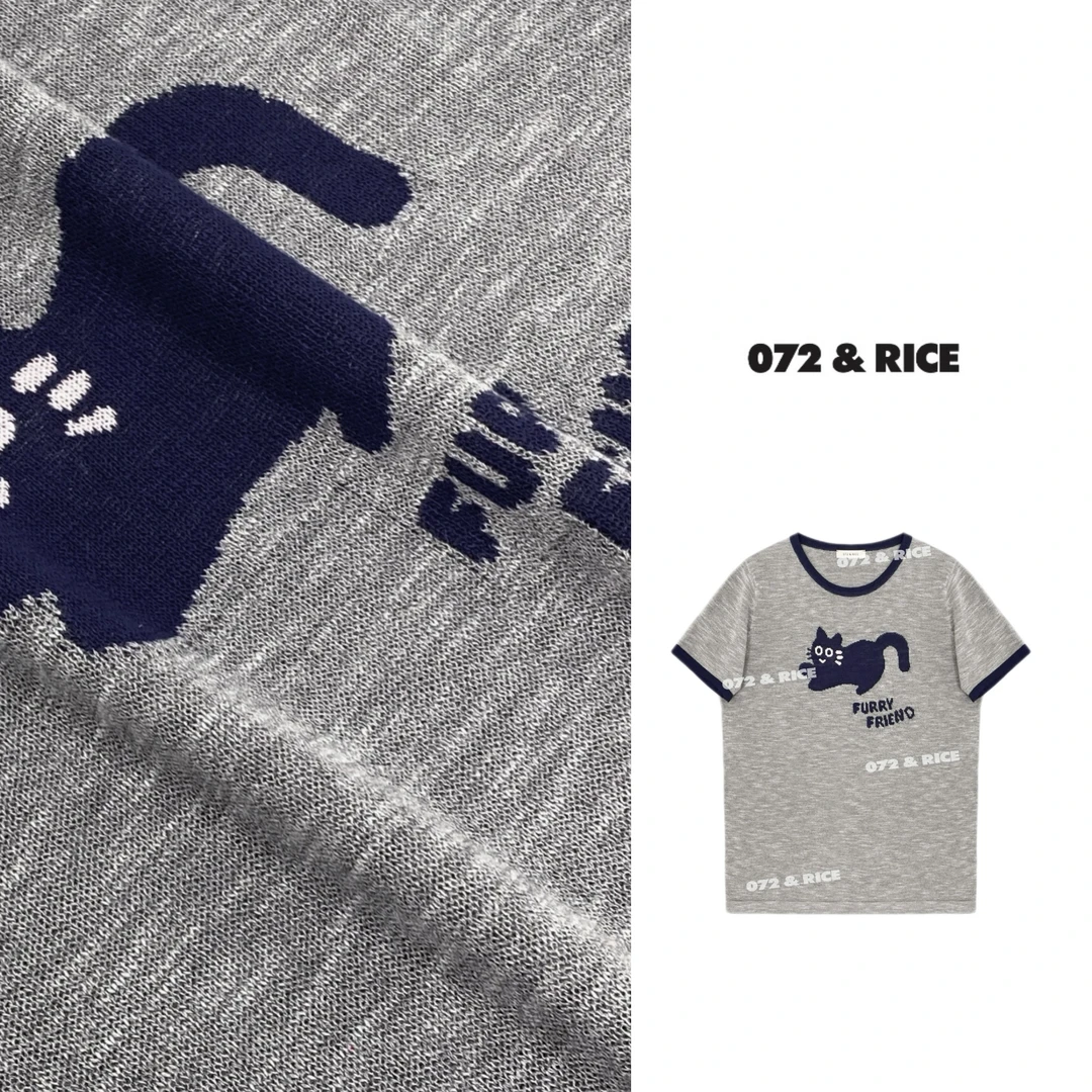 072 & RICE【小蓝猫】夏季休闲圆领短袖针织衫 24SJ18