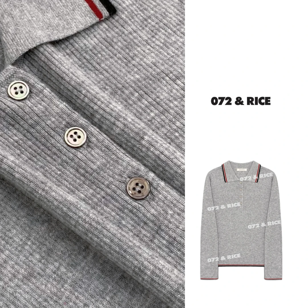 072 & RICE【学院灰】春季休闲翻领长袖针织衫 31LE048