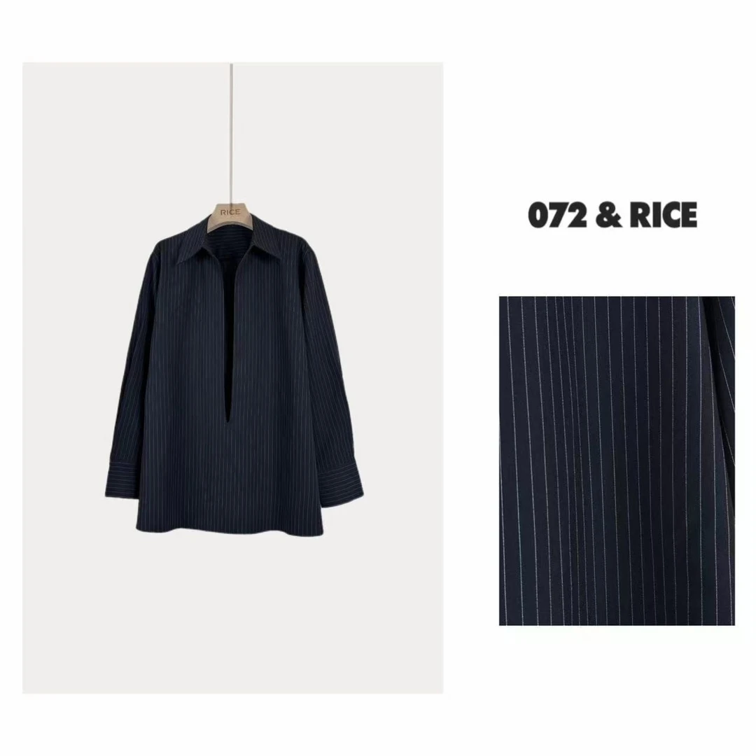 072 & RICE【曼玉】夏季休闲v翻领细条长袖衬衣 NB093 FF