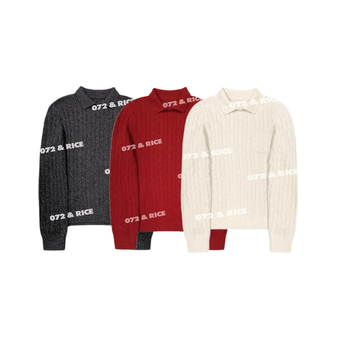 072 & RICE【平安】100羊毛 秋季休闲翻领长袖针织衫 MT7238