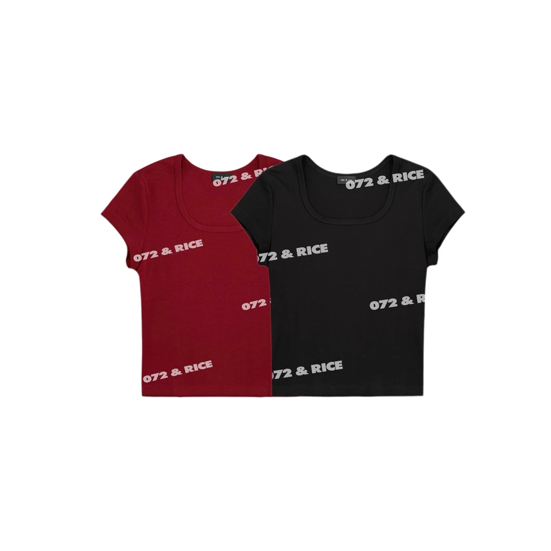 072 & RICE【小芭蕾】夏季休闲大U领短袖T恤 24VB01 FF