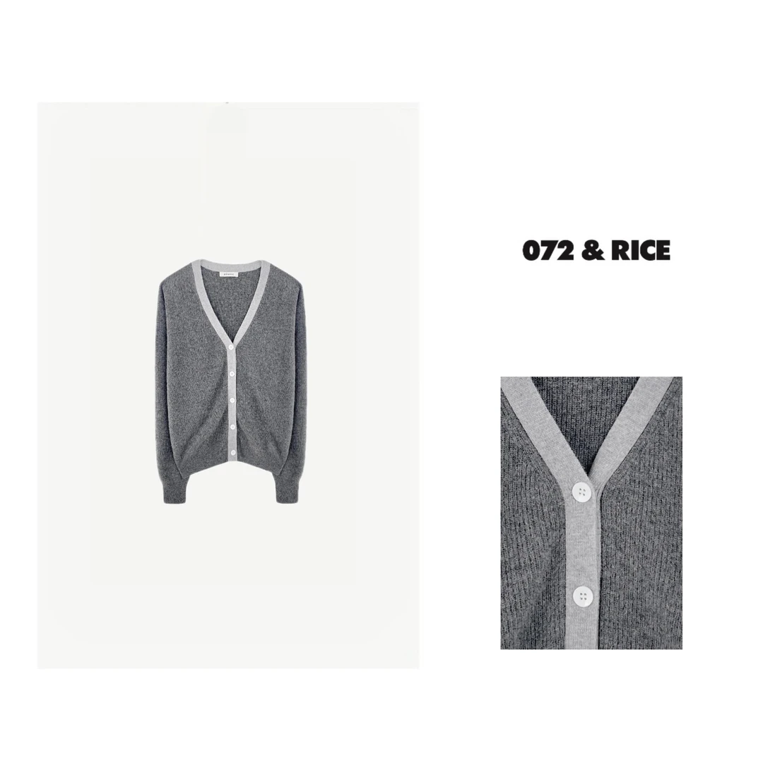 072 & RICE【光辉】秋季休闲V领撞色长袖针织开衫 SJ015 1111FF