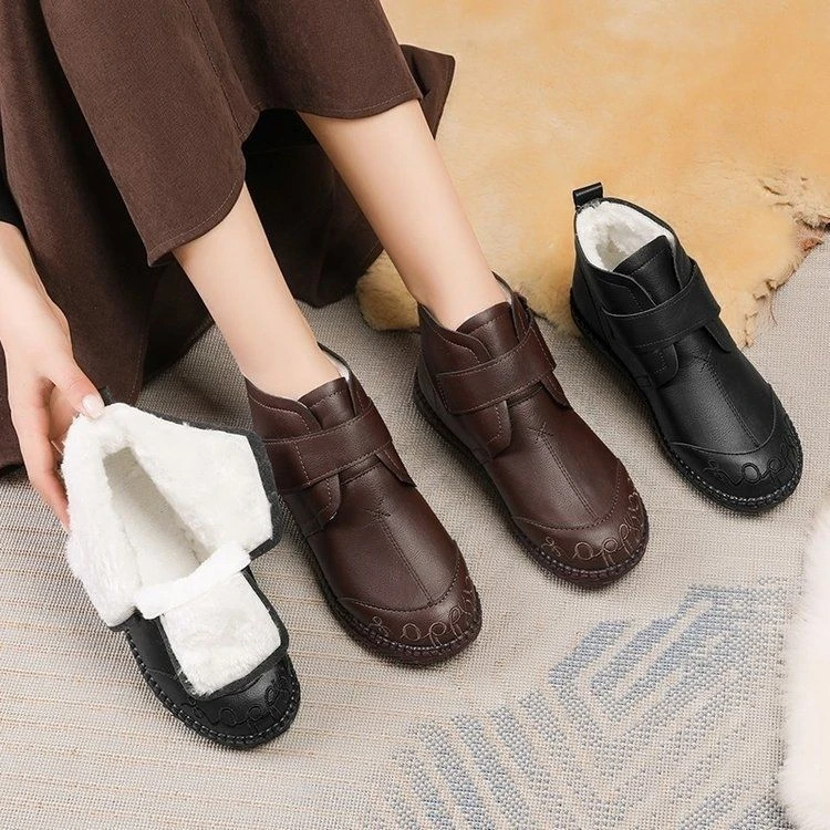 一脚蹬老人棉鞋冬季加绒加厚软底短靴中老年奶奶保暖防滑妈妈