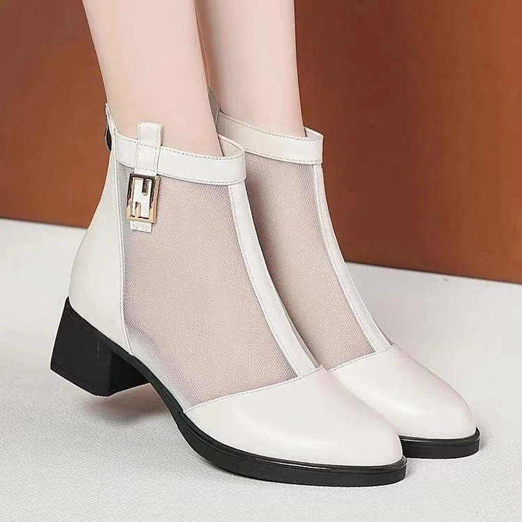 网纱凉靴2024新款春夏季网靴软皮软底网面凉鞋镂空透气罗马凉鞋女