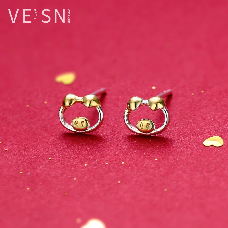 金银色可爱小猪纯银耳钉女韩国气质本命年耳饰小巧精致