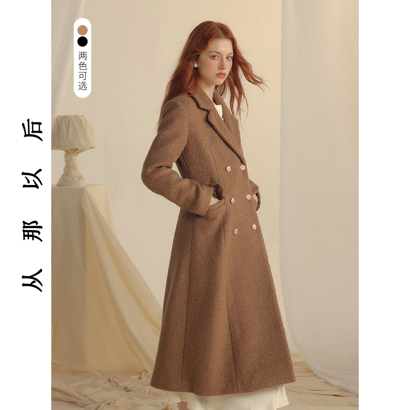 SINCE THEN慕尼黑情书法式中长款毛呢外套高级感穿搭羊毛大衣女冬