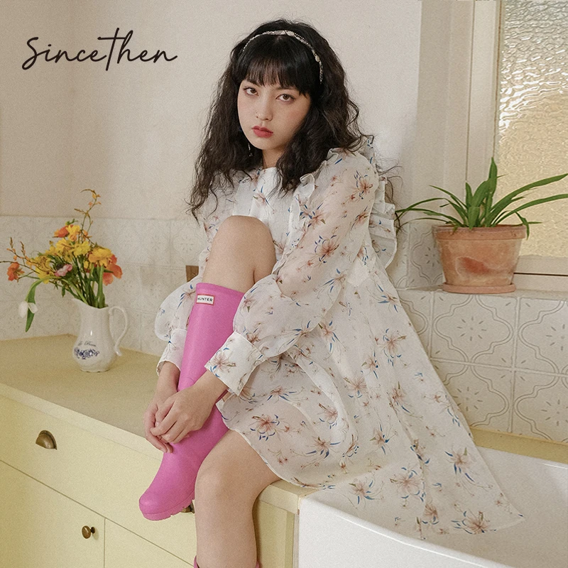 SINCE THEN【琉璃语录】宽松连衣裙法式印花甜美少女长袖茶歇短裙
