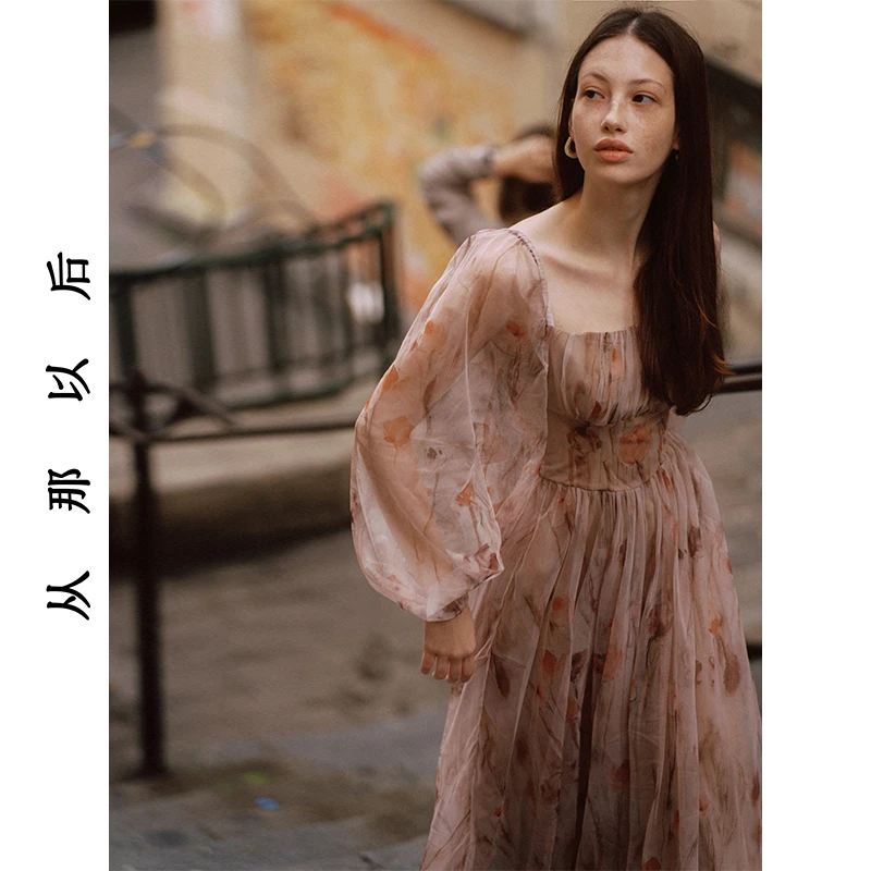 SINCE THEN暗花迷梦法式公主裙碎花裙子礼服长裙高级感连衣裙女秋