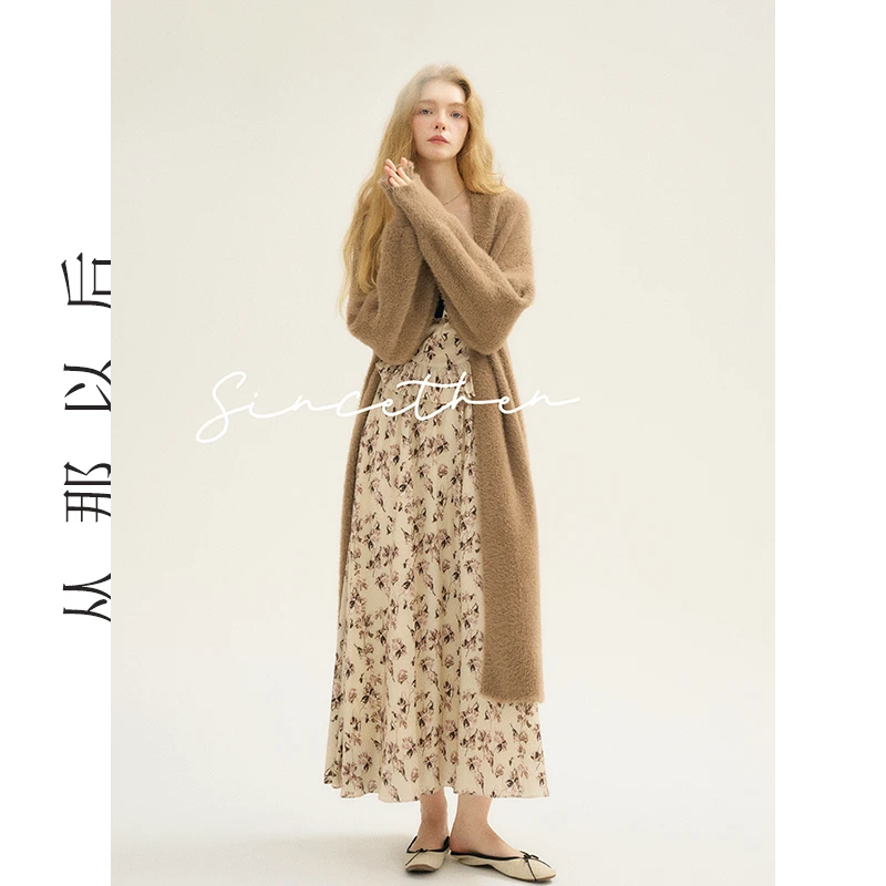 SINCE THEN法式双面毛呢开衫慵懒针织中长款复古外套长袖针织衫女