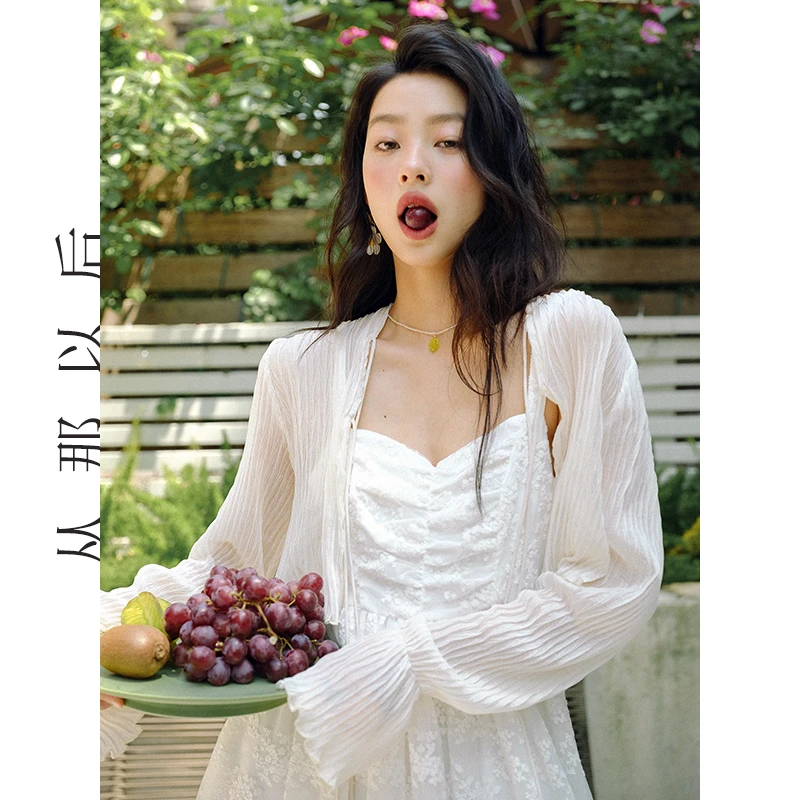 SINCE THEN【薄月】白色小众高级沙滩外搭开衫长袖百搭宽松外套女夏
