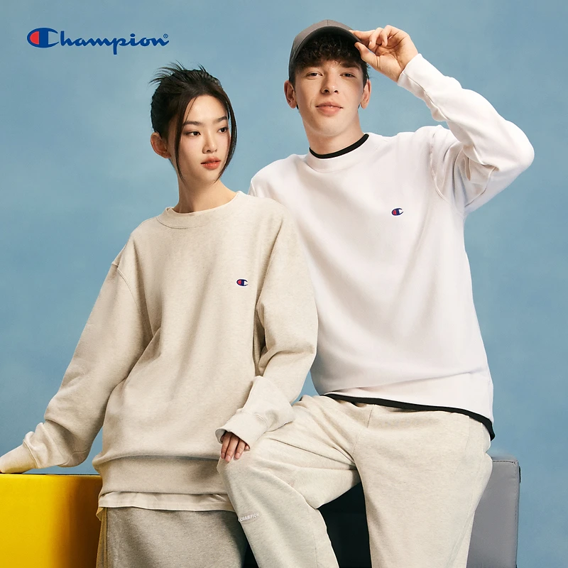 Champion情侣圆领卫衣刺绣小Clogo套头长袖运动舒适时尚休闲百搭