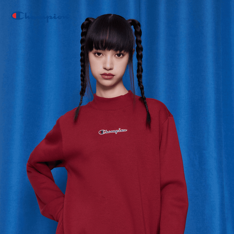 Champion冠军秋冬圆领套头宽松无帽加绒保暖情侣装卫衣女EW-WSW14