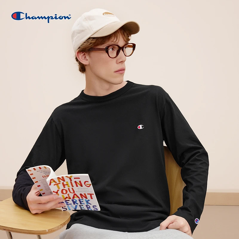 【圆领刺绣长T】champion冠军小Clogo运动风时尚简约圆领百搭潮流