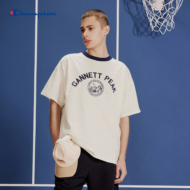 【尤莱特穿搭】冠军情侣拼色短袖纯棉舒适运动百搭印花圆领潮流简约