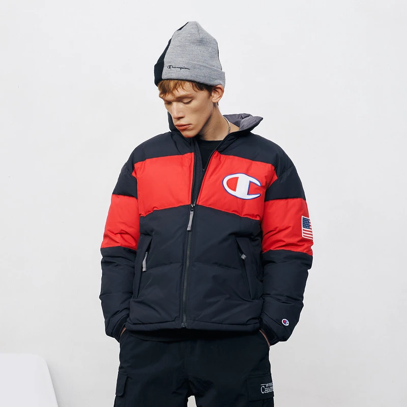 Champion保暖外套秋冬官网刺绣大C短款立领90绒羽绒服潮流时尚
