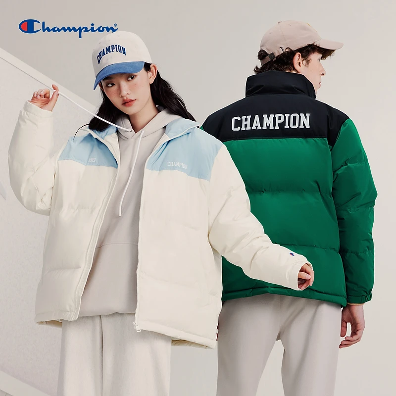 Champion拼色保暖立领羽绒服外套运动户外时尚休闲百搭宽松流光风