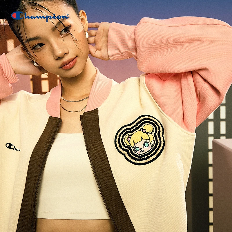 【泡泡玛特联名】情侣外套Champion运动风撞色拼接印花拉链流光风