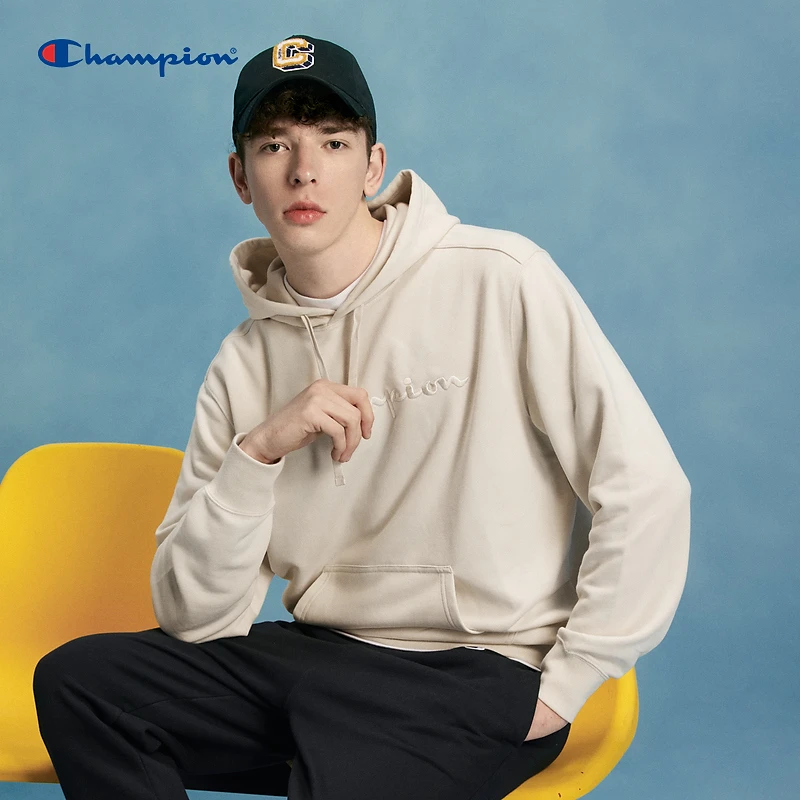 Champion长袖刺绣草写logo连帽卫衣运动时尚百搭休闲户外舒适经典