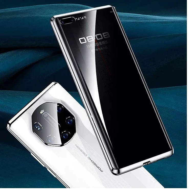 适用华为Mate40RS保时捷双面玻璃透明全包防偷窥高端商务保护套